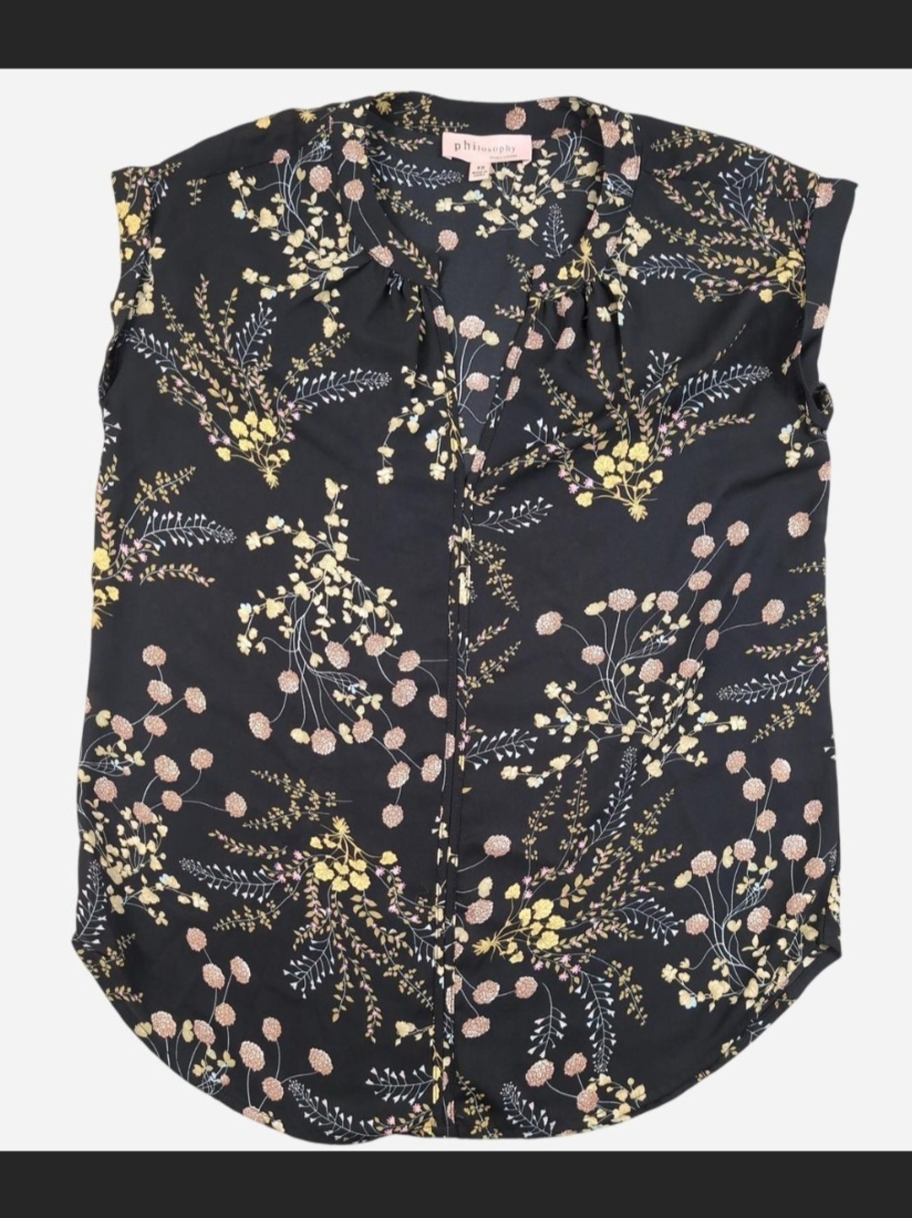 Philosophy Black Floral Cap-Sleeve Top